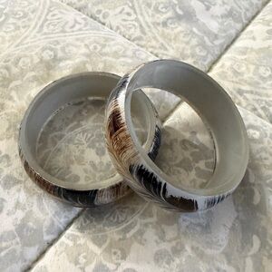 Wide Grey/Blue Bangles with Feather Design